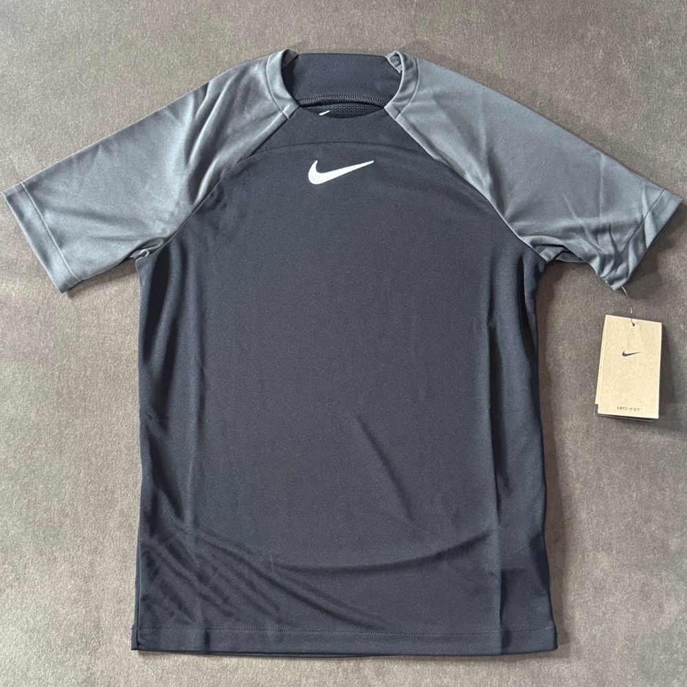 Nike Kids Youth Unisex Academy Pro Jersey Black Gray Short Sleeve T-Shirt LARGE